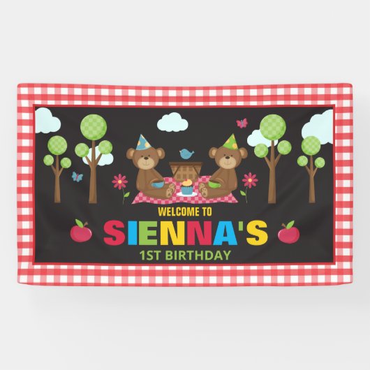 Teddy Bear Picnic Geburtstagsparty Hintergrund Banner (Horizontal)