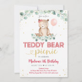 Teddy Bear Picnic Greenery Girl Birthday Einladung (Vorderseite)