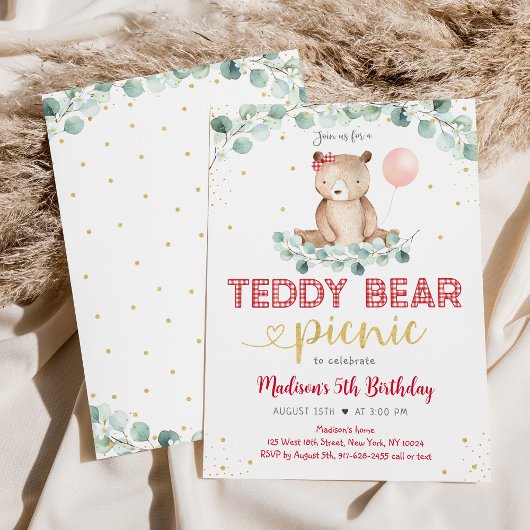Teddy Bear Picnic Greenery Girl Birthday Einladung