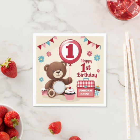 Teddy Bear Picnic Happy 1. Geburtstag Papierplatte Serviette (Beispiel)