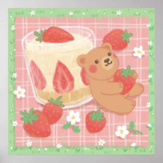 Teddy Bear Picnic mit Erdbeeren Poster (Vorne)