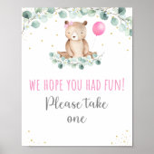 Teddy Bear Picnic Pink Floral Birthday Gefälligkei Poster (Vorne)