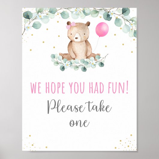 Teddy Bear Picnic Pink Floral Birthday Gefälligkei Poster (Vorne)