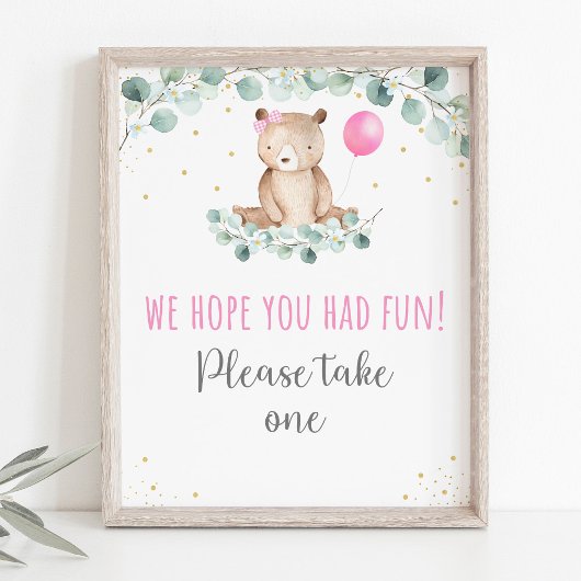Teddy Bear Picnic Pink Floral Birthday Gefälligkei Poster