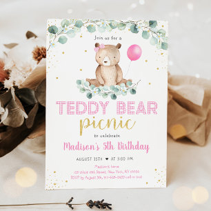 Teddy Bear Picnic Pink Floral Geburtstag Einladung