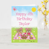 Teddy Bear Picnic Pink Gingham Happy Birthday Karte (Gelbe Blume)
