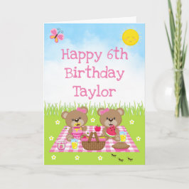 Teddy Bear Picnic Pink Gingham Happy Birthday Karte