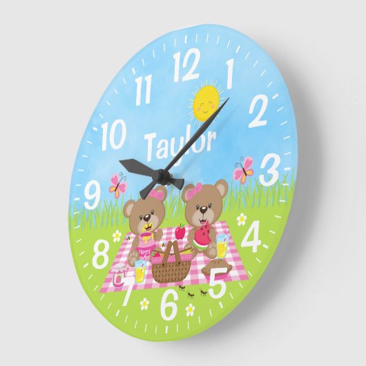Teddy Bear Picnic Pink Große Wanduhr (Winkel)