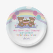 Teddy Bear Picnic Rainbow Twin Boy Girl Birthday Pappteller (Vorderseite)