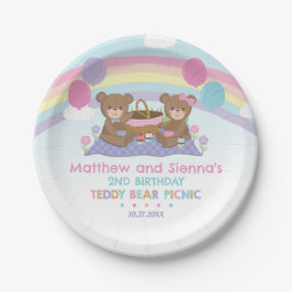 Teddy Bear Picnic Rainbow Twin Boy Girl Birthday Pappteller