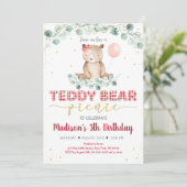 Teddy Bear Picnic Red Gold Greenery Geburtstag Einladung (Stehend Vorderseite)