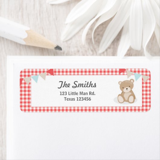 Teddy Bear Picnic Rücksendeadresse Etikett Rot bla (Insitu)
