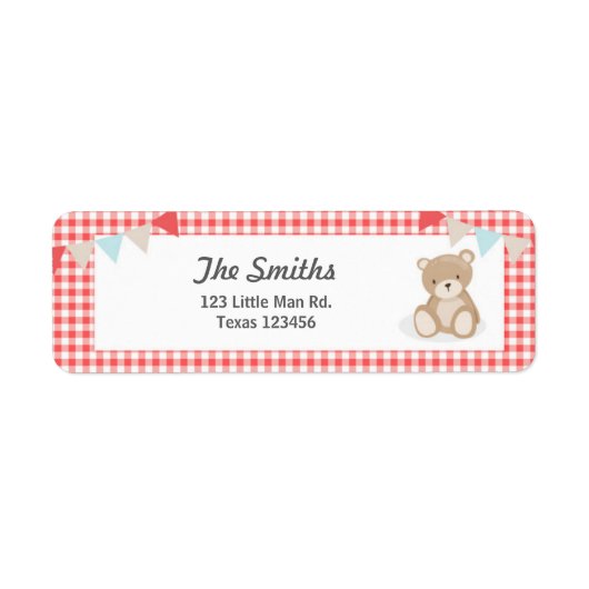 Teddy Bear Picnic Rücksendeadresse Etikett Rot bla (Vorne)