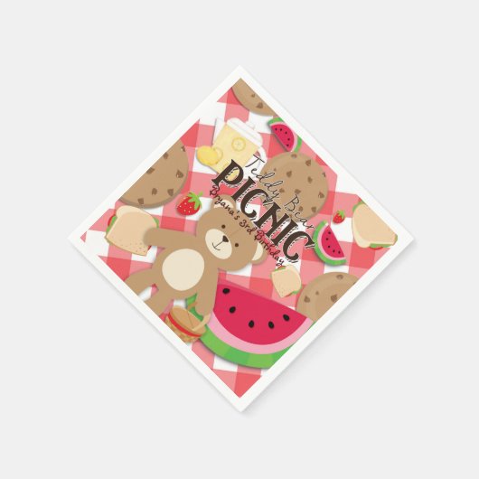 Teddy Bear Picnic Summer Birthday Party Custom Serviette (Ecke)