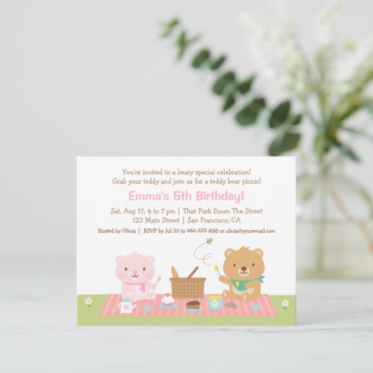 Teddy Bear Picnic Tea Party Einladung zum Geburtst (Stehend Vorderseite)