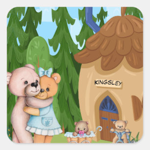 Teddy Bear Picnic Village Personalisiert Quadratischer Aufkleber