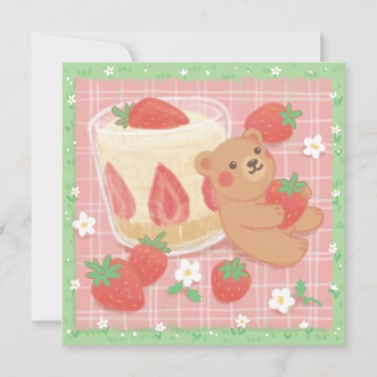 Teddy Bear Picnic with Strawberries Dankeskarte (Vorderseite)