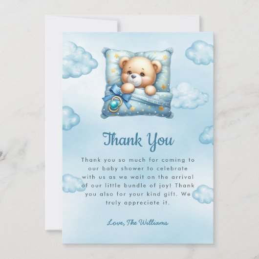 Teddy Bear Pillow Baby Dusche Danke Karte (Vorderseite)