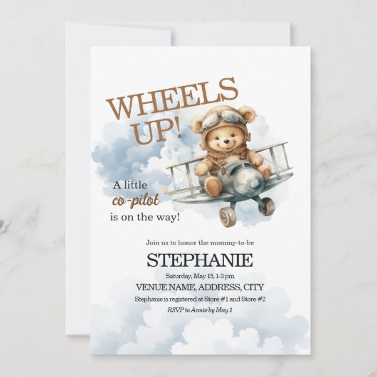 Teddy Bear Pilot auf seinem Weg Baby Boy Einladung (Vorderseite)