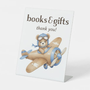 Teddy Bear Pilot Baby Boy Dusche Bücher und Gesche Sockelschild