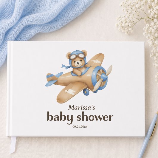 Teddy Bear Pilot Baby Boy Dusche Gästebuch