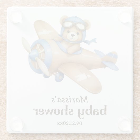Teddy Bear Pilot Baby Boy Dusche Glasuntersetzer (Rückseite)