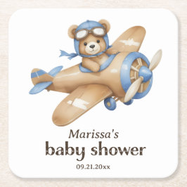 Teddy Bear Pilot Baby Boy Dusche Papier Untersetze Rechteckiger Pappuntersetzer