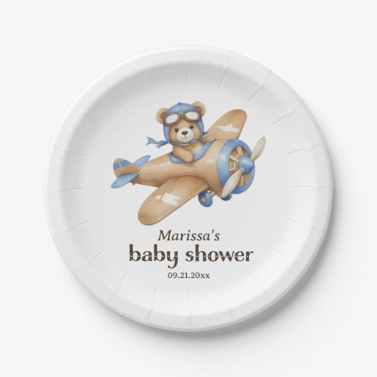 Teddy Bear Pilot Baby Boy Dusche Papierplatte Pappteller (Vorderseite)