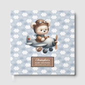Teddy Bear Pilot Baby Dusche Gästebuch Blue Thema (Vorderseite)