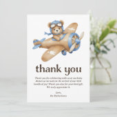 Teddy Bear Pilot Boy Baby Dusche Dankeskarte (Stehend Vorderseite)