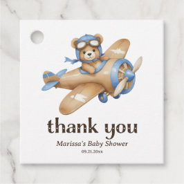 Teddy Bear Pilot Boy Baby Shower Fevor Tags Geschenkanhänger