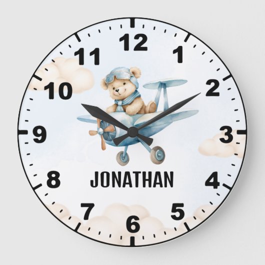Teddy Bear Pilot in a Sky Adventure Große Wanduhr (Vorderseite)