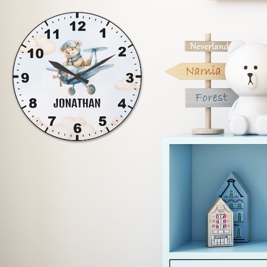 Teddy Bear Pilot in a Sky Adventure Große Wanduhr