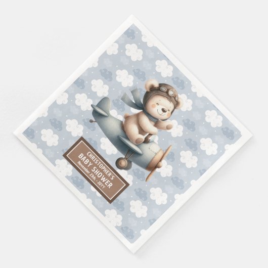 Teddy Bear Pilot Kinderdusche Napkins Personalisie Serviette (Ecke)