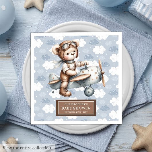 Teddy Bear Pilot Napkins Personalisierte Babydusch Serviette