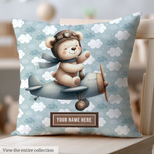 Teddy Bear Pilot Personalisiert Baby Boy Kissen