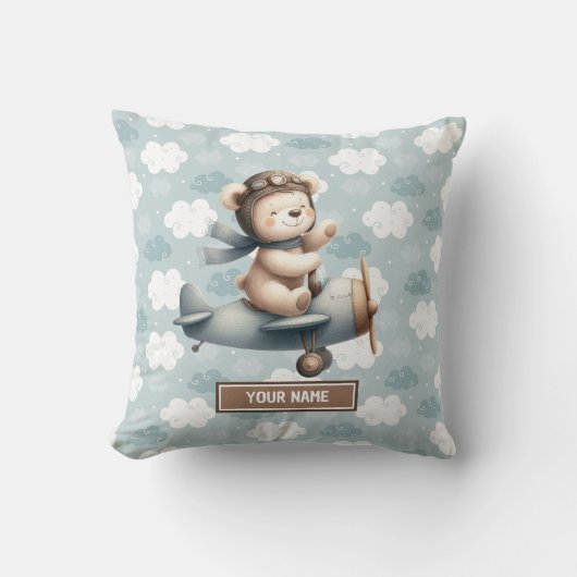 Teddy Bear Pilot Personalisiert Baby Boy Kissen (Vorderseite)