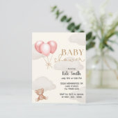 Teddy Bear Ping Ballons Watercolor Babydusche Postkarte (Stehend Vorderseite)