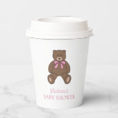 Teddy Bear Pink and White with Name Baby Shower Pappbecher (Rückseite)