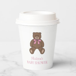 Teddy Bear Pink and White with Name Baby Shower Pappbecher