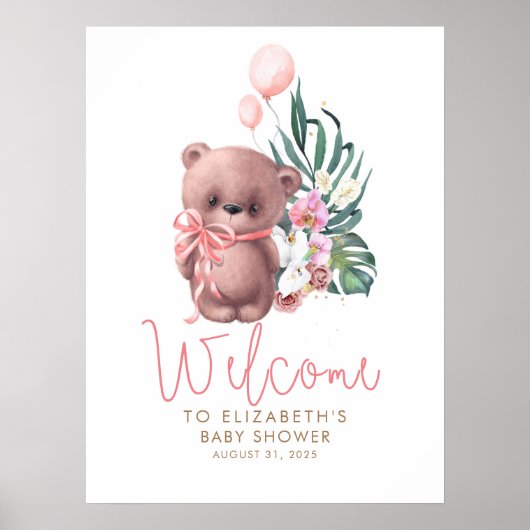 Teddy Bear Pink Baby Dusche Begrüßungszeichen Poster (Vorne)