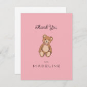 Teddy Bear Pink Baby Dusche Dankeskarte (Vorne/Hinten)
