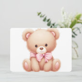Teddy Bear Pink Baby Dusche Einladung (Stehend Vorderseite)