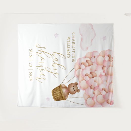Teddy Bear Pink Baby Dusche Foto Hintergrund Wandteppich (Vorderseite (Horizontal))
