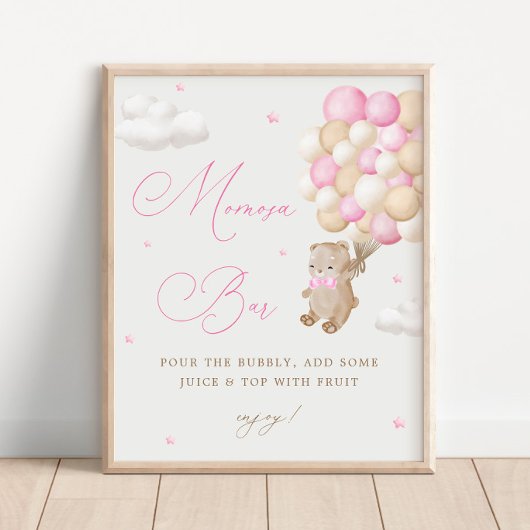 Teddy Bear Pink Baby Dusche Mimosa Bar Poster