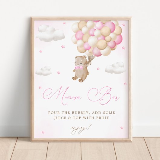 Teddy Bear Pink Baby Dusche Mimosa Bar Poster