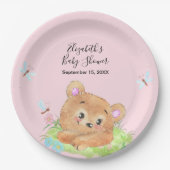 Teddy Bear Pink Baby Girl Duschgeschenk Pappteller (Vorderseite)