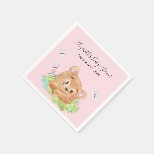 Teddy Bear Pink Baby Girl Duschgeschenk Serviette (Ecke)