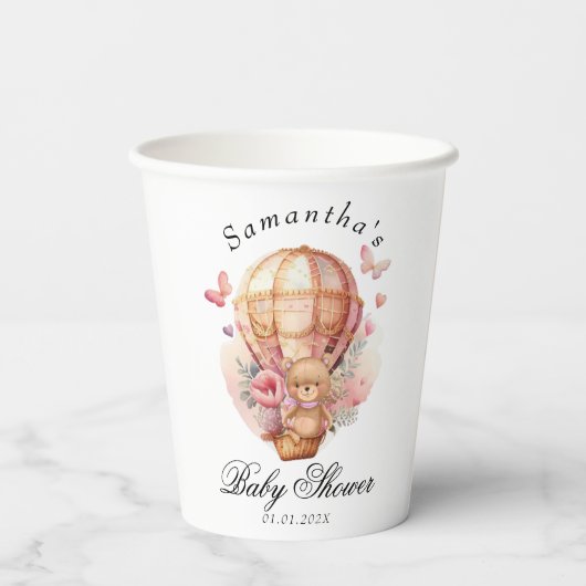 Teddy Bear Pink Baby Pappbecher (Rückseite)