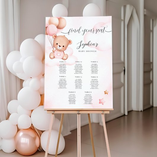 Teddy Bear Pink Baby Shower Seekarte Poster